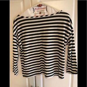 Milly Black and White Striped 3/4 Sleeve Tee